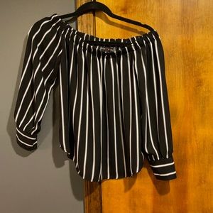 Black and White stripped over the shoulder long sleeve